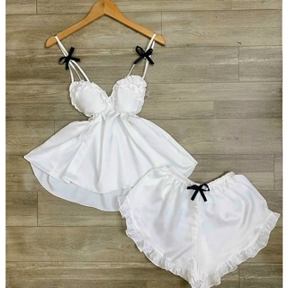 Sét bộ 2 dây quần dập ly phi lụa (có mút lót ngực), Set đồ ngủ nữ