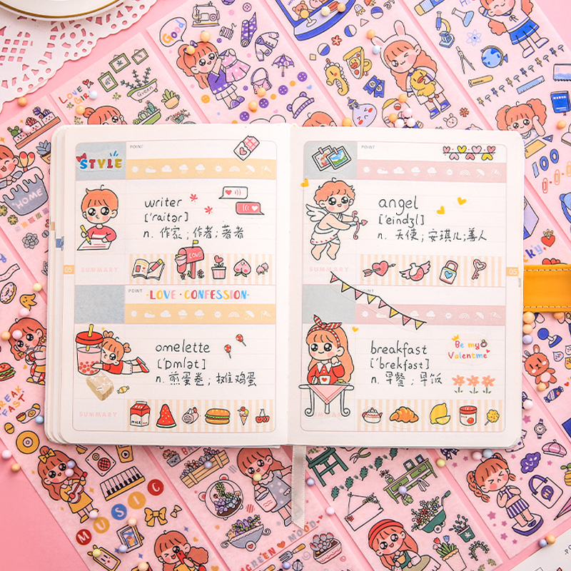 Sticker bé gái Nhật Bản xinh xắn trang trí sổ, bullet journal