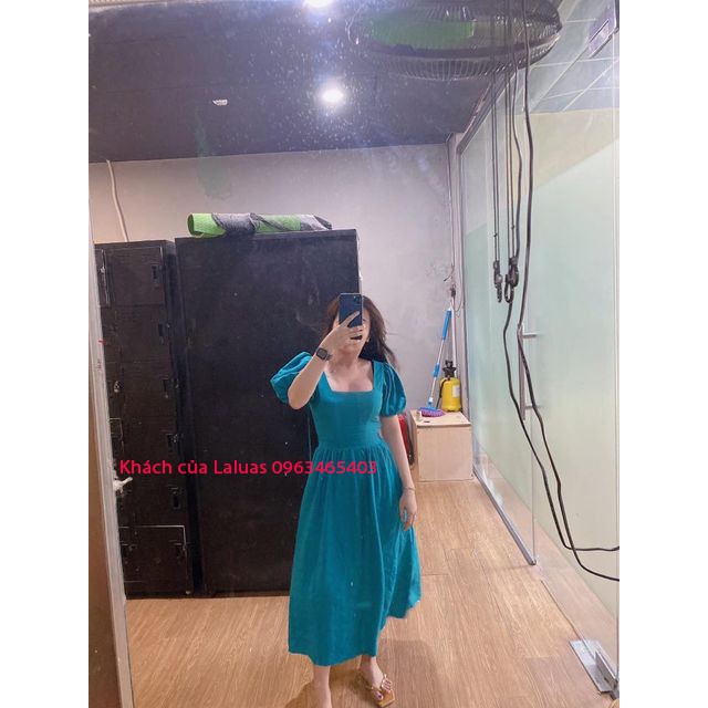 [Hình thật]Đầm xanh cổ vịt hở lưng form dài may 2 lớp Laluas | BigBuy360 - bigbuy360.vn