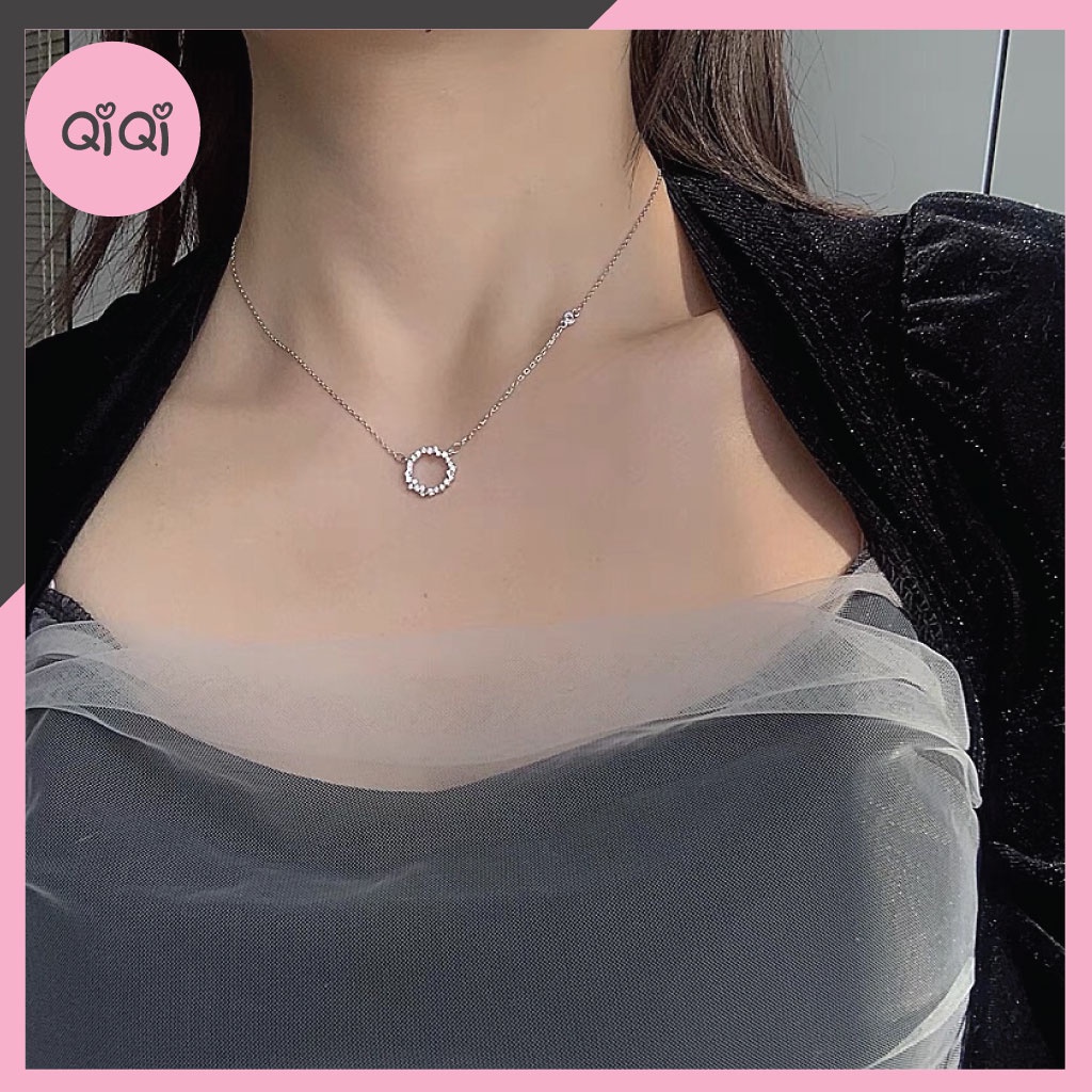 Vòng cổ dây chuyền nữ Mặt Tròn kiểu dáng nhẹ nhàng Qiqishop