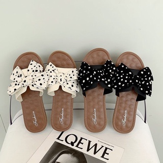  Dép nữ quai ngang thắt nơ chấm bi xinh xắn thời trang đế mềm êm chân-DL36