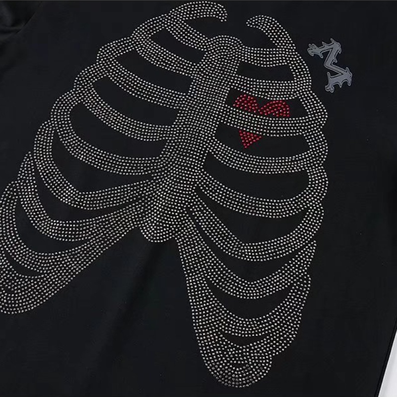 Áo Thun Nam Ngắn Tay Cổ Tròn Đính Đá Phong Cách Hip hop Thời Trang Size M-5XL