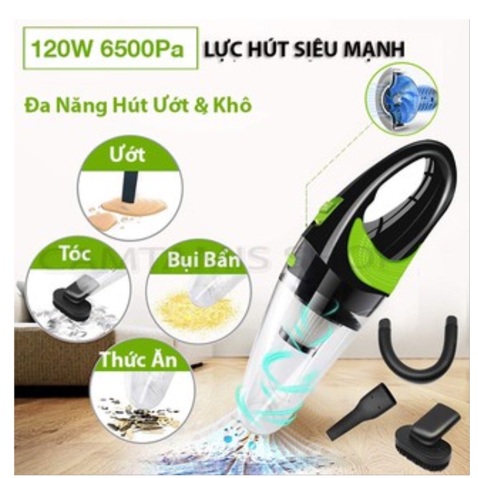Máy hút bụi không dây cao cấp -hút bụi ô tô- hút bụi gia đình (xanh phối đen và đen)