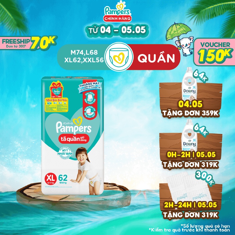 Tã quần Pampers Giữ Dáng Mới Gói Cực Đại M74/L68/XL62/XXL56