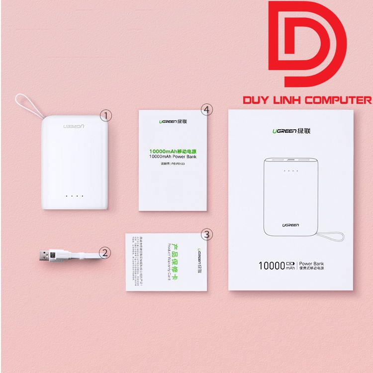 Pin sạc dự phòng màu trắng Ugreen 60197 dung lượng 10000Mah