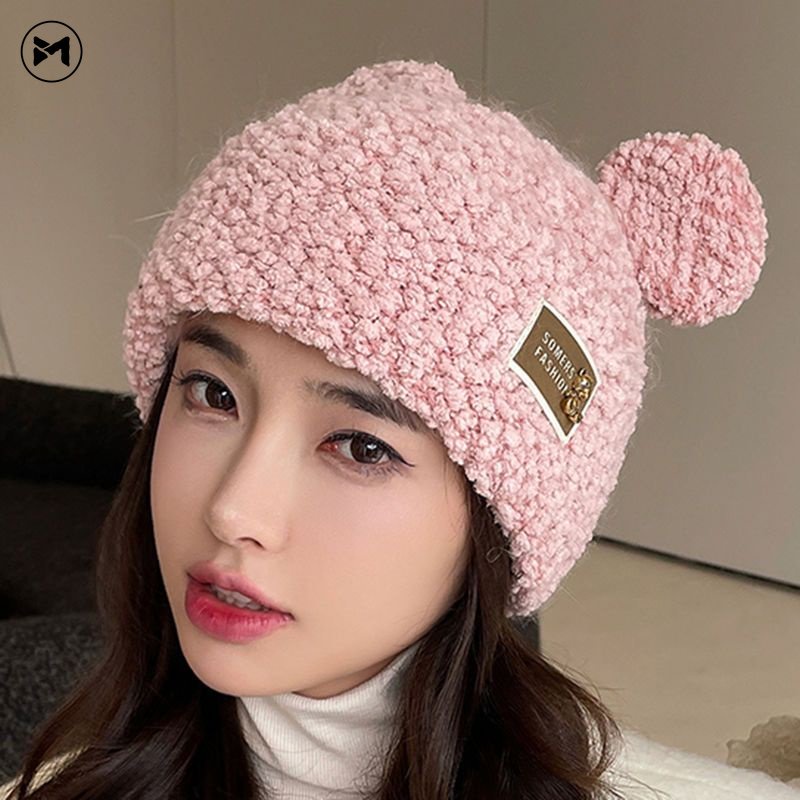 Mũ Len Dệt Kim Đính Tai Gấu Dễ Thương Phong Cách Hàn Quốc Cho Bé