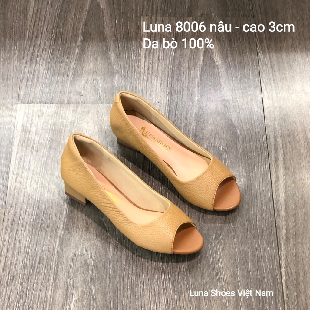 Giày Cao gót nữ 4p Lunashoes 8006 giầy da bò thật cho mẹ bảo hành 24 tháng vnxk guốc búp bê mềm đi êm chân