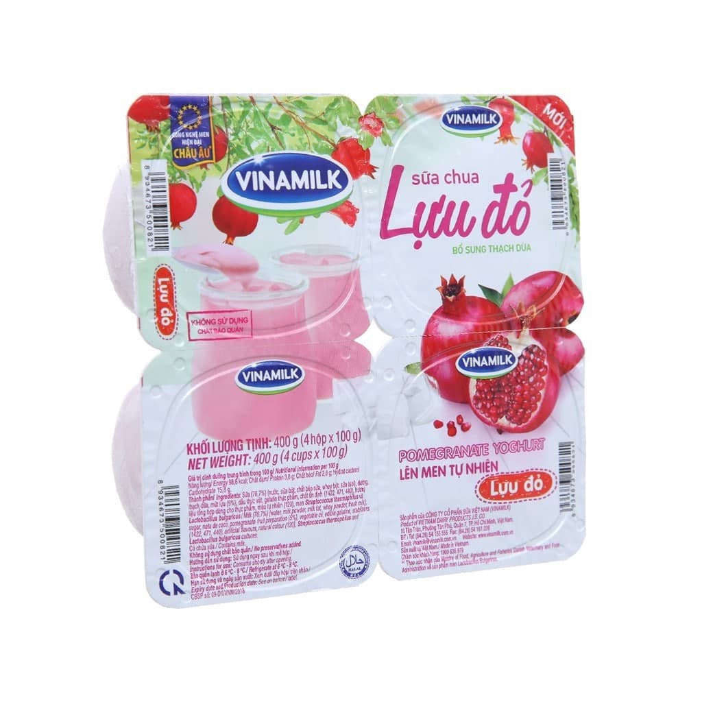 SỮA CHUA ĂN VINAMILK LỰU ĐỎ - VỈ 4 HỘP X 100G