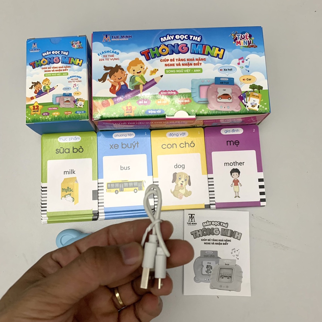 Thẻ học thông minh cho bé, máy đọc thẻ cho bé 112 Thẻ 224 Từ Vựng - song ngữ VIỆT - ANH