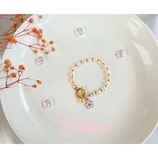 Vòng tay nữ handmade n gọc nhân tạo charm hoa