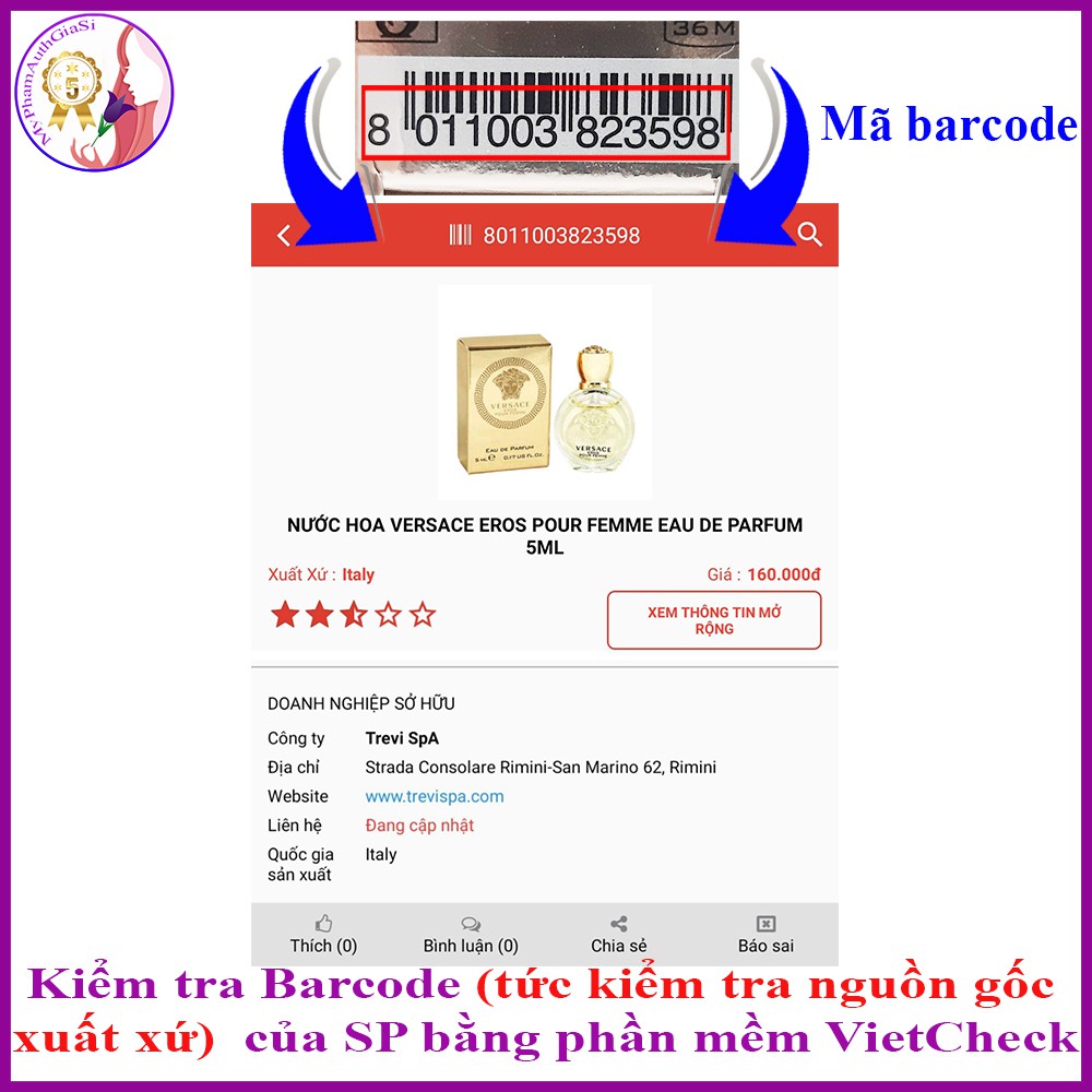 Nước hoa mini versace eros pour femme eau de parfum 5ml | Thế Giới Skin Care