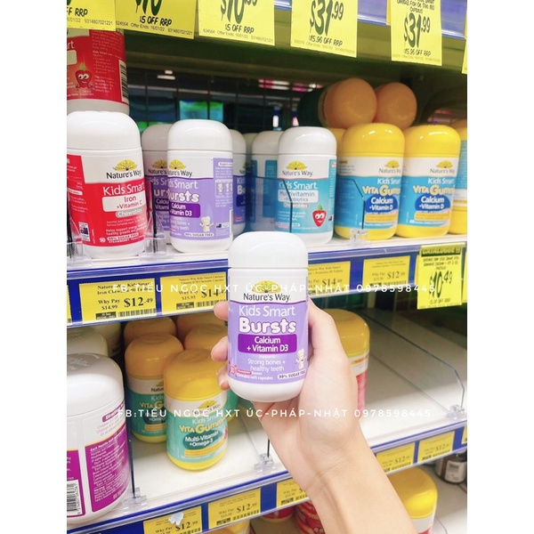 Date 4/25 Viên Nhai Cho Bé Nature’s Way Kids Smart Calcium + Vitamin D3 Burstlets Bổ Sung Canxi 50 viên.Canxi nature way
