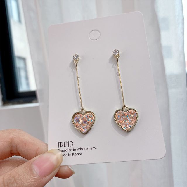 Hoa tai trái tim đa sắc màu bạc 925