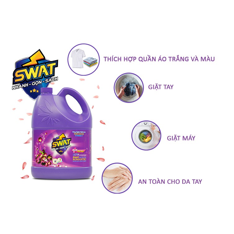 COMBO 3 Chai Nước giặt xả 5 in 1 SWAT 3.8kg + 1 Lau sàn + 1 Tẩy toilet + 1 Rửa chén + 1 Lau kính