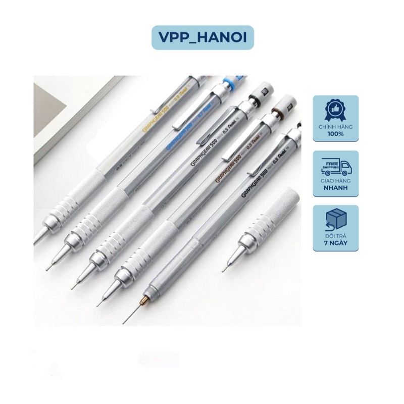 Chì Bấm Cơ Khí Pentel Graphgear 500 Cao Cấp Nhật Bản 0.3/0.5/0.7/0.9 - Chì kim Pentel thân kim loại Văn Phòng Phẩm HàNội