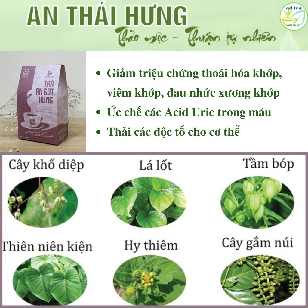 Trà Thái Hưng An Gút Hưng - Thải Axit Uric Giảm Cơn Đau Do Gút Thoái Hóa Viêm Khớp Nhức Mỏi Xương Khớp 25 túi lọc 125g