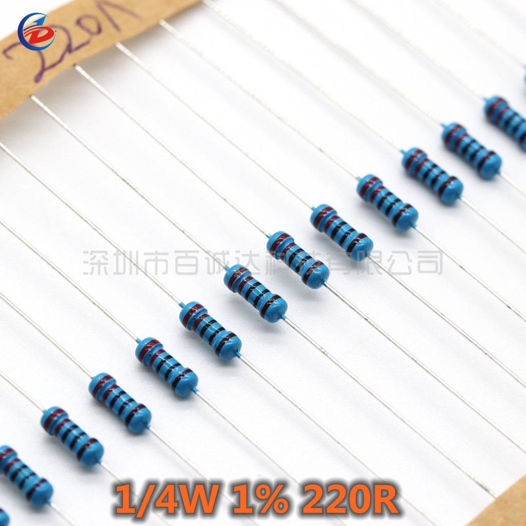 100 CÁI 1 / 4W 1% 220R 220 OHM phim kim loại điện trở 0,25W điện trở