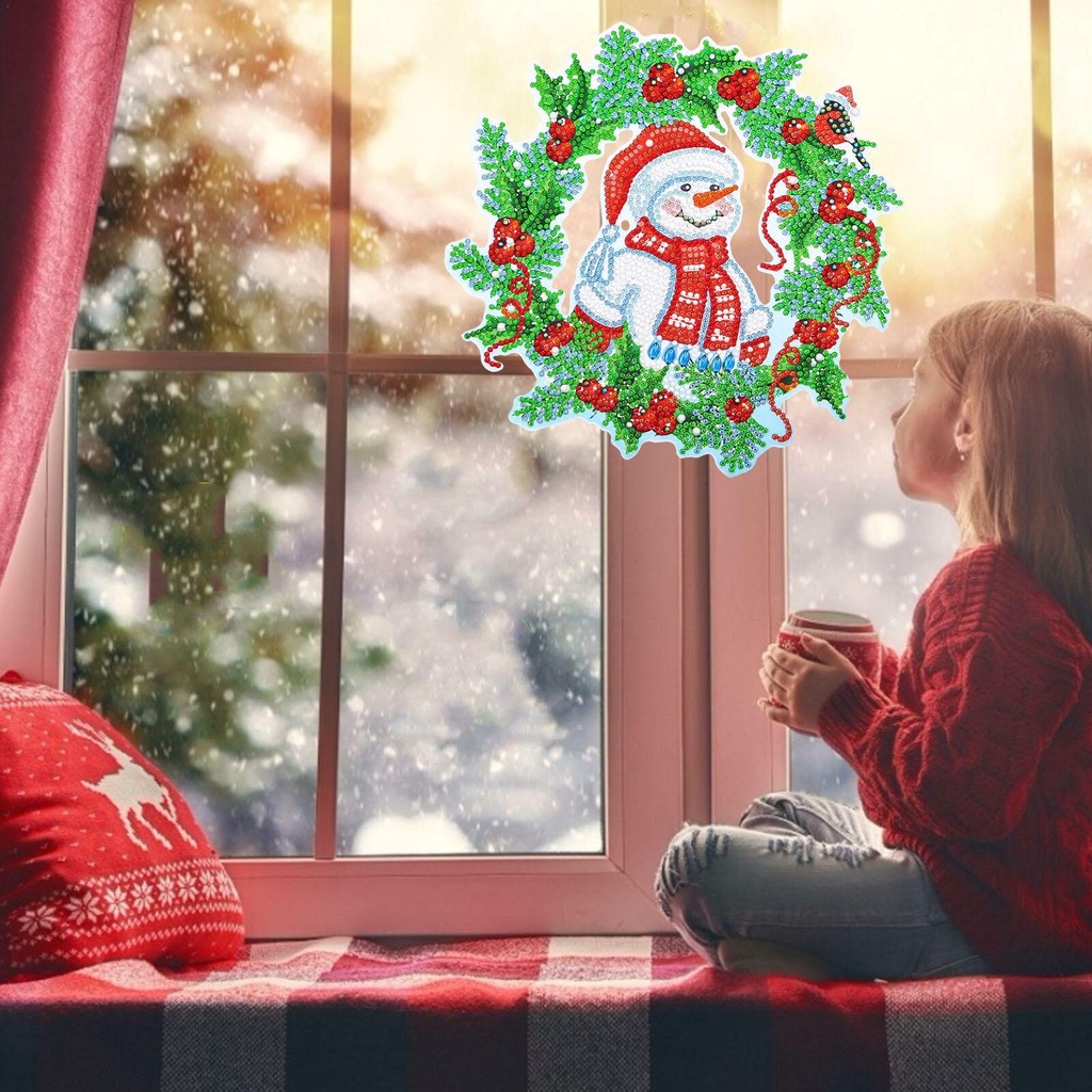 Vòng Hoa Thêu Hình Ông Già Noel / Người Tuyết / Người Tuyết|Tranh Vẽ Giáng Sinh