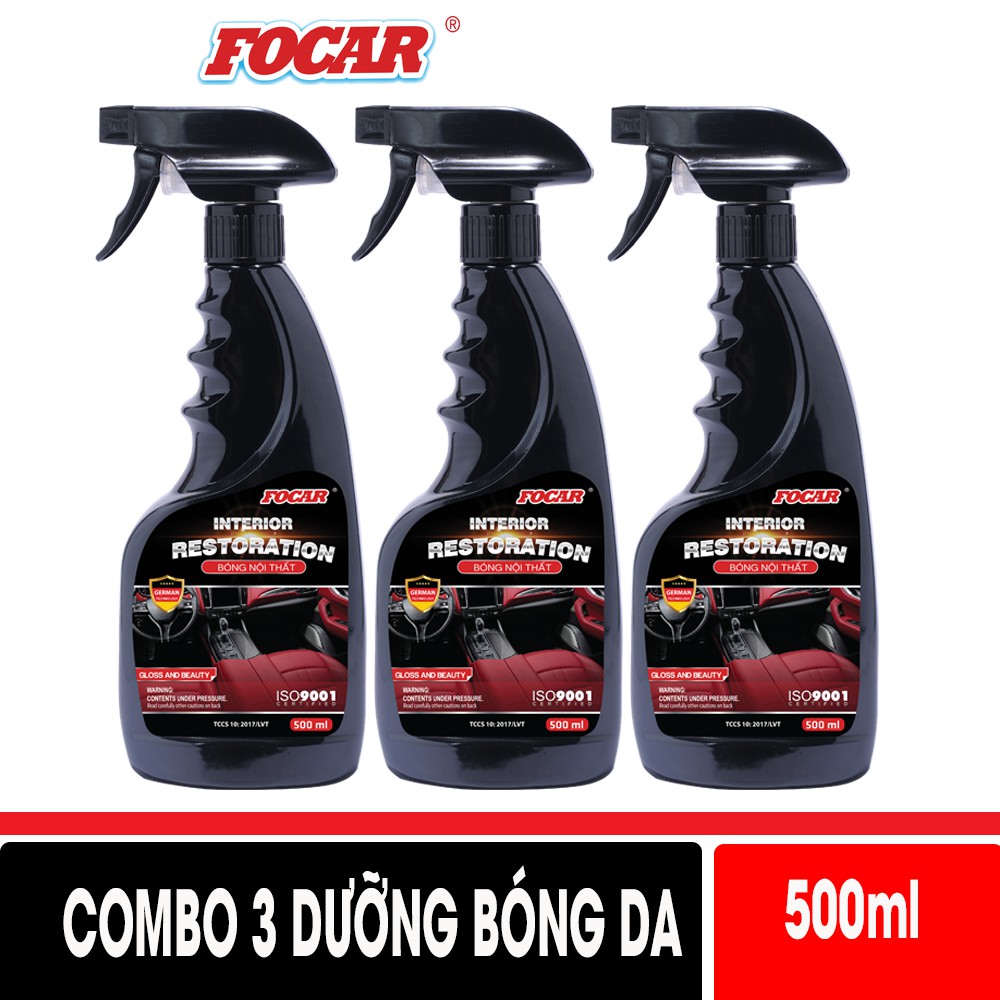 Bộ 3 chai xịt dưỡng bóng nội thất ô tô Focar Interior Restoration 500ml