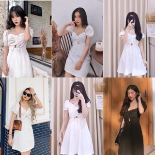 Đầm trắng Kikan Dress xoè nhẹ - đầm tay phồng có dây rút ở ngực - váy có lớp trong dày dặn ( kèm ảnh trải sàn )