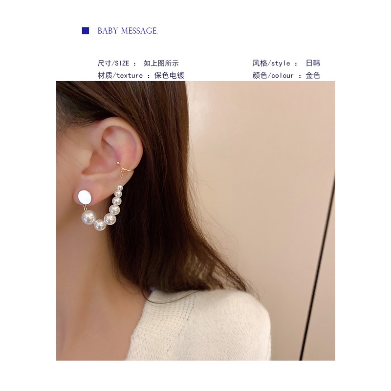 Khuyên Tai Dạng Kẹp Vành Tai Phối Dây Xích Đính Đá Zircon / Ngọc Trai Phong Cách Hàn Quốc Cổ Điển Mới 2022