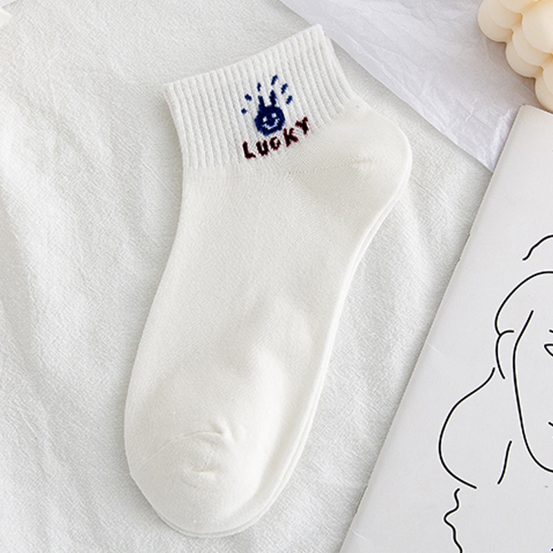Tất Vớ Cổ Ngắn Nữ Tone Trắng Họa Tiết Gấu Xinh Vải Cotton