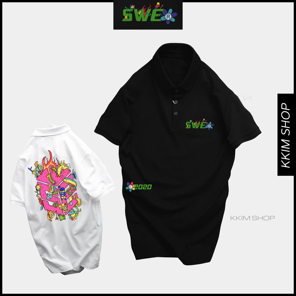 Áo Polo SWE, Full Size Nam Nữ, chất Thun Cá Sấu Poly Thái, áo có cổ trắng, đen, cổ trụ Unisex. kkimshop