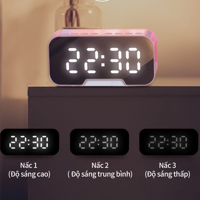 Loa bluetooth đèn led nháy theo nhạc kiêm đồng hồ báo thức G10 Plus màn hình tráng đài fm radio gương sáng 3 mức độ