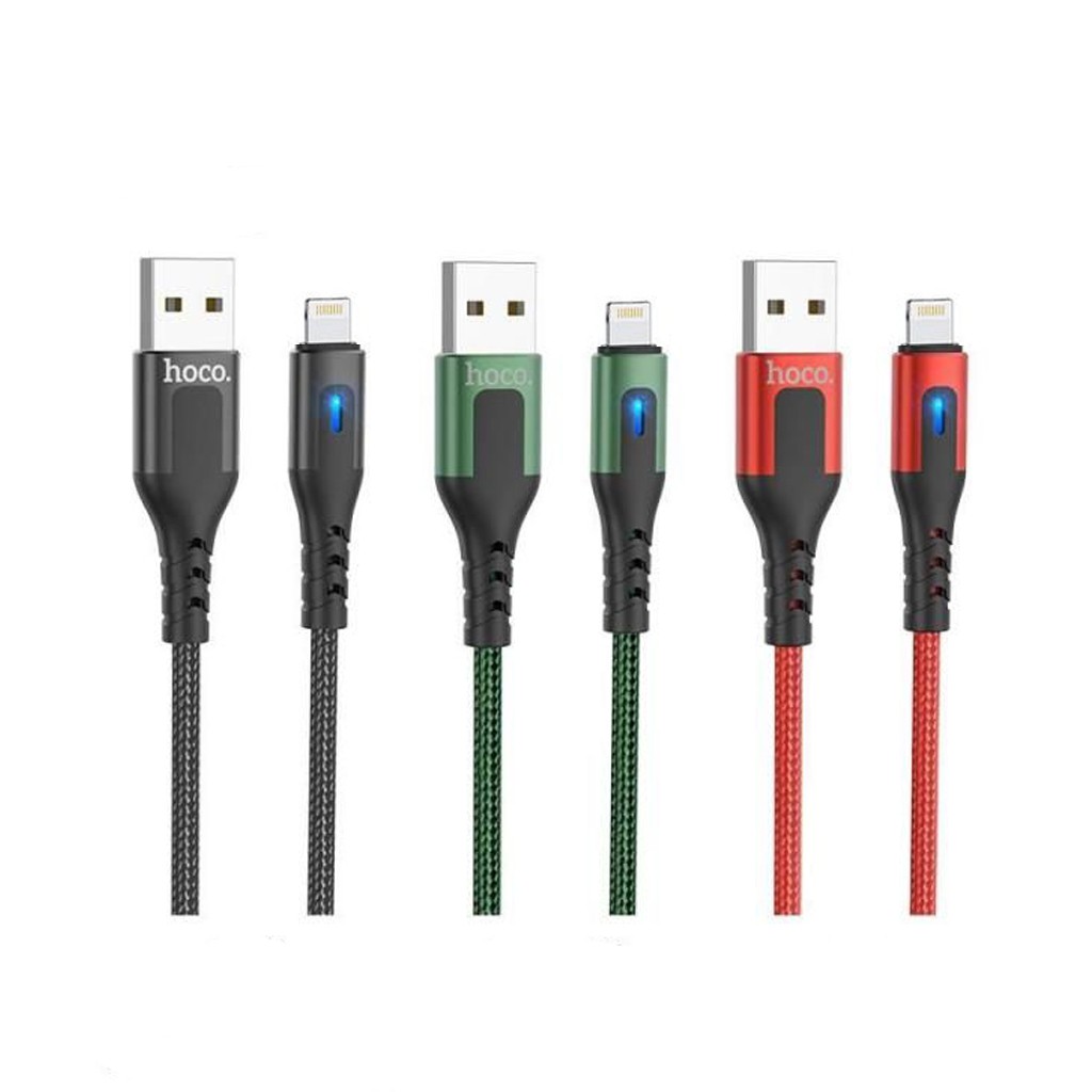 Cáp sạc Hoco DU08/DU08 Plus USB to Lightning, sạc nhanh 2.4A, dây bọc dù chống đứt, có đèn LED dài 1m/2m