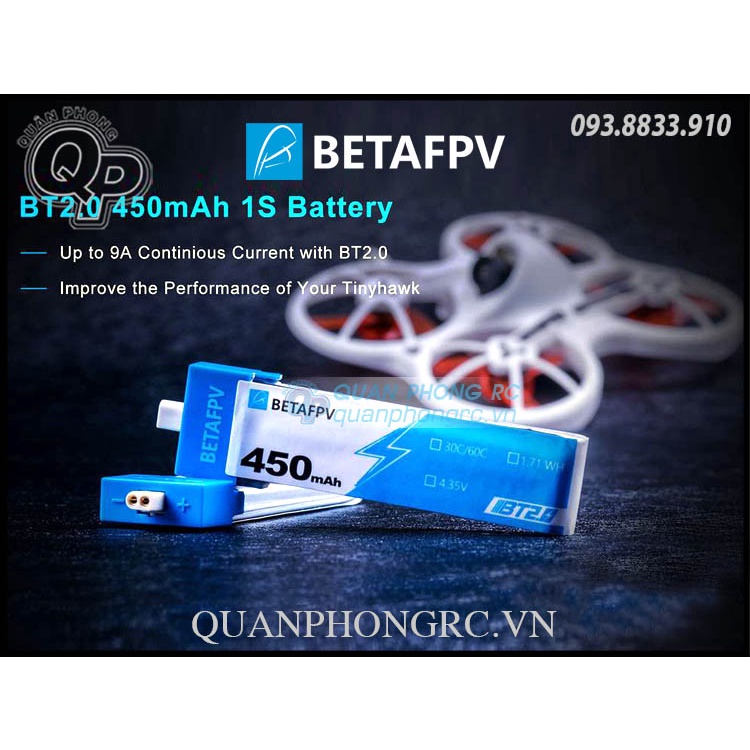 Pin  BETAFPV 450mAh 1S 30C 4.35V LiHV Battery BT2.0 Plug