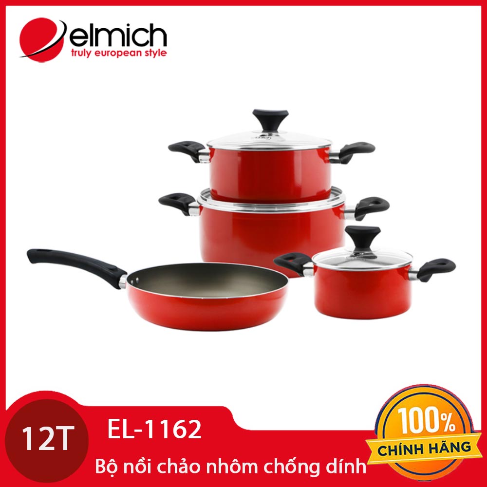 Bộ nồi chảo nhôm chống dính đáy từ Elmich EL-1162 (nồi 16,20,24 và chảo 26cm) hàng chính hãng, bảo hành 12 tháng