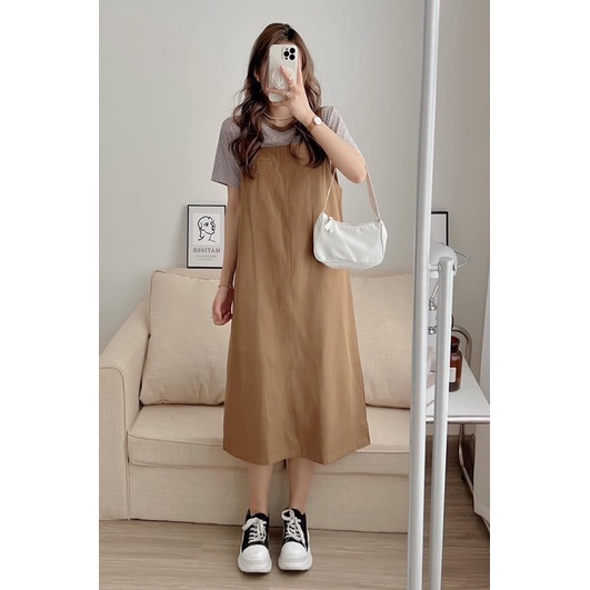 Set Áo Kẻ Nâu Kèm Yếm KaKi Nâu