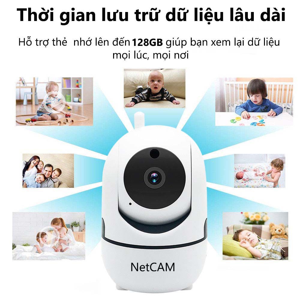 Camera IP WiFi NetCAM NR02 trong nhà, độ phân giải 2MP, Quay quét 360 độ, Đàm thoại 2 chiều, Theo dõi chuyển động