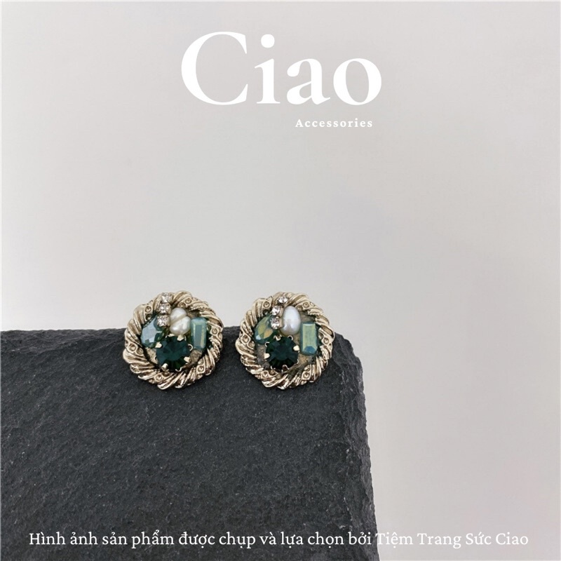 [HỎA TỐC 1H] Khuyên tai/ Bông tai mạ bạc S925 thiết kế đính đá tone xanh Ladonna Ciao