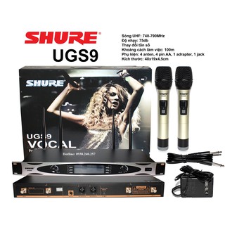 Micro karaoke không dây shure ugs9 4 angten bắt sóng xa, chống hú tốt hàng chuẩn cao cấp loại 1