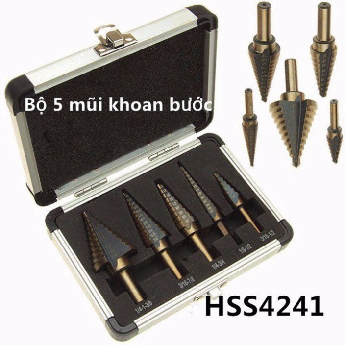 Sale Bộ 5 mũi khoan tháp thép gió HSS mạ coban bền khỏe