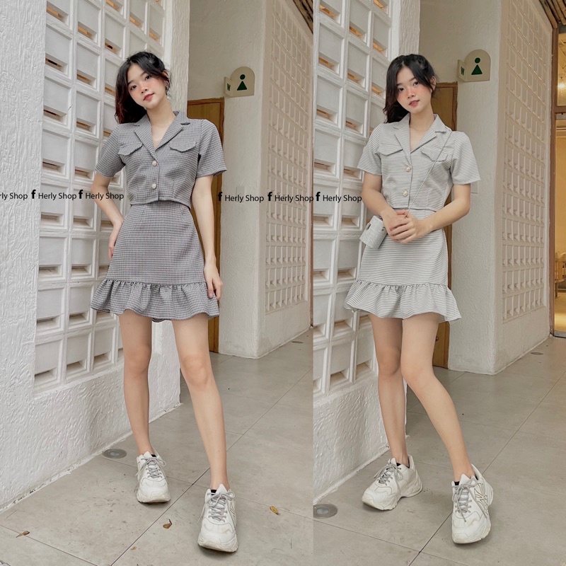 SET ÁO CỔ VEST CHÂN VÁY ĐUÔI CÁ( hình shop tự chụp)