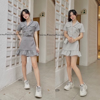 Set áo cổ vest chân váy đuôi cá