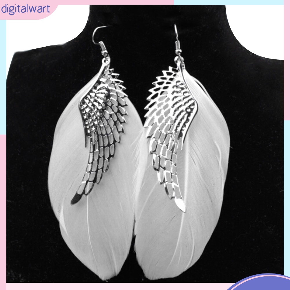 Đôi hoa tai dáng dài hình đôi cánh gắn lông vũ thời trang cho nữ