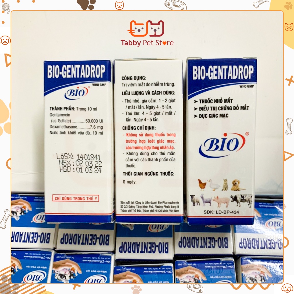 Nhỏ mắt cho mèo cho chó thú cưng Bio Gentadrop chính hãng Tabyy Pet Store