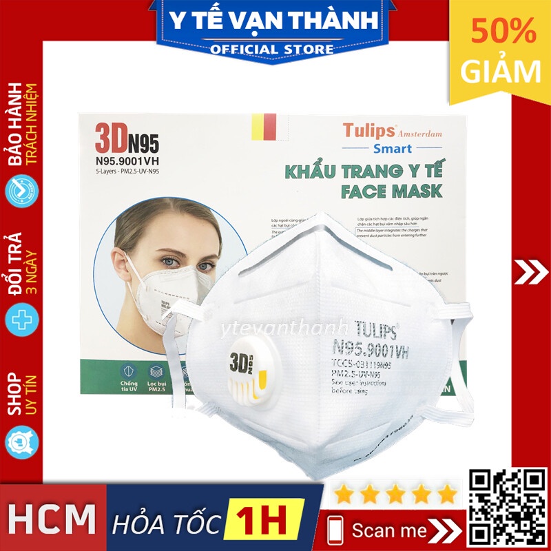 ✅ [CHÍNH HÃNG] Khẩu Trang 3D N95- Tulips N95.9001VH (Có Van), Lọc Bụi PM2.5 Siêu Mịn 95% -VT0682