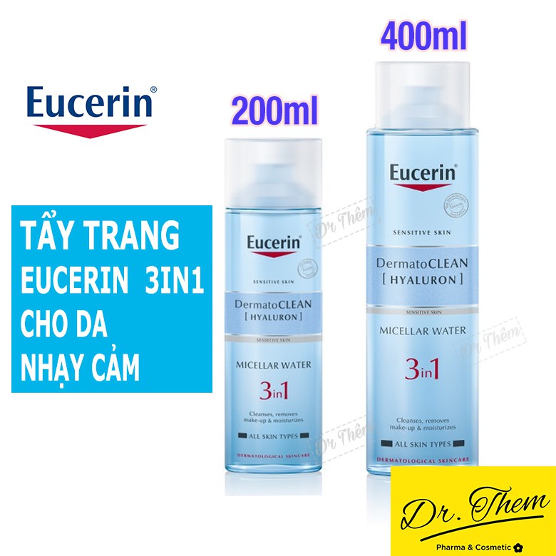 ✅[Chính Hãng] Nước Tẩy Trang 3in1 Eucerin Cho Da Nhạy Cảm DermatoClean Micellar 200ml - 400ml [HYALURON] 3 in 1