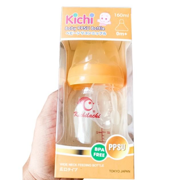 Bình Sữa Cho Bé Nhựa PPSU Kichi Cổ Rộng, Dung Tích 160ml ( Tặng kèm 1 Núm )