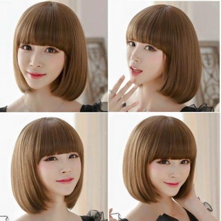 Tóc giả nguyên đầu ngắn mái ngố tặng lược + lưới