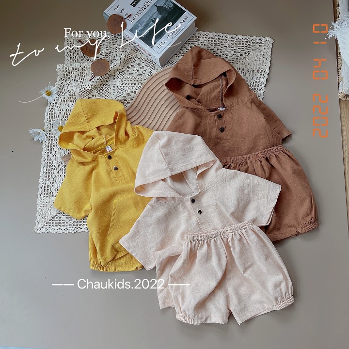 Bộ  Hè Mũ Bé Trai , bé gái Cá Tính Phong Cách  chất đũi xước siêu mátSize 8-20kg