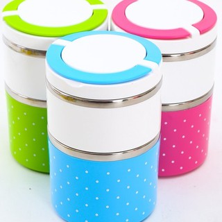 Hộp cơm giữ nhiệt 2 tầng ruột inox ( chấm bi )