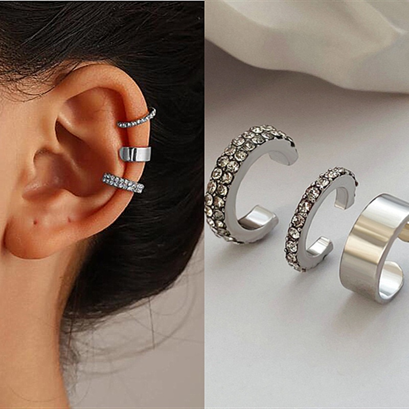 Khuyên Tai Dạng Kẹp Không Cần Bấm Lỗ Xỏ Lỗ Đính Đá Màu Sắc Bạc Cho Nữ