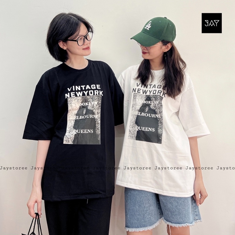 Áo Thun Tay Lỡ NEW YORK màu ĐEN/TRẮNG  Nam nữ unisex Áo phông cổ tròn form rộng Jaystoree 2❤️