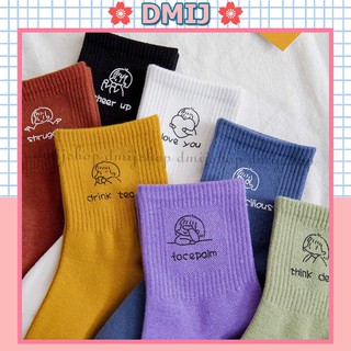 Com bo 10 đôi Tất cổ ngắn nữ tất trơn len gân Hàn Quốc cực xinh