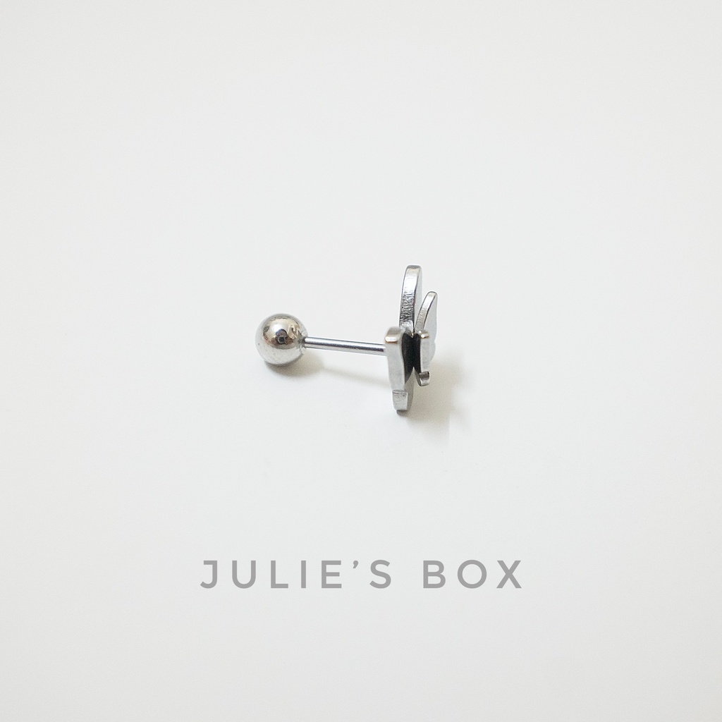 [Bán Theo Chiếc] Khuyên Tai Nam Nữ Màu Bạc Hình Bướm Đeo Trái Tai Đuôi Bi Unisex Titan Thép Y Tế Bông Tai Nữ Julies Box